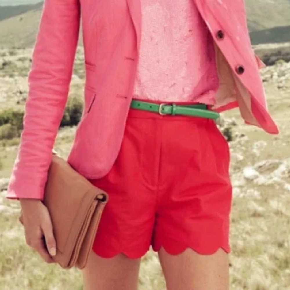 Red J Crew Scallop Shorts